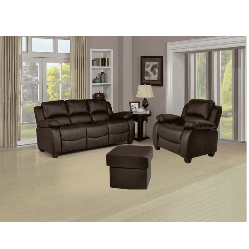 Valerie Brown Leather Modern 3+1 Seater Sofa Set - Furniture Instore