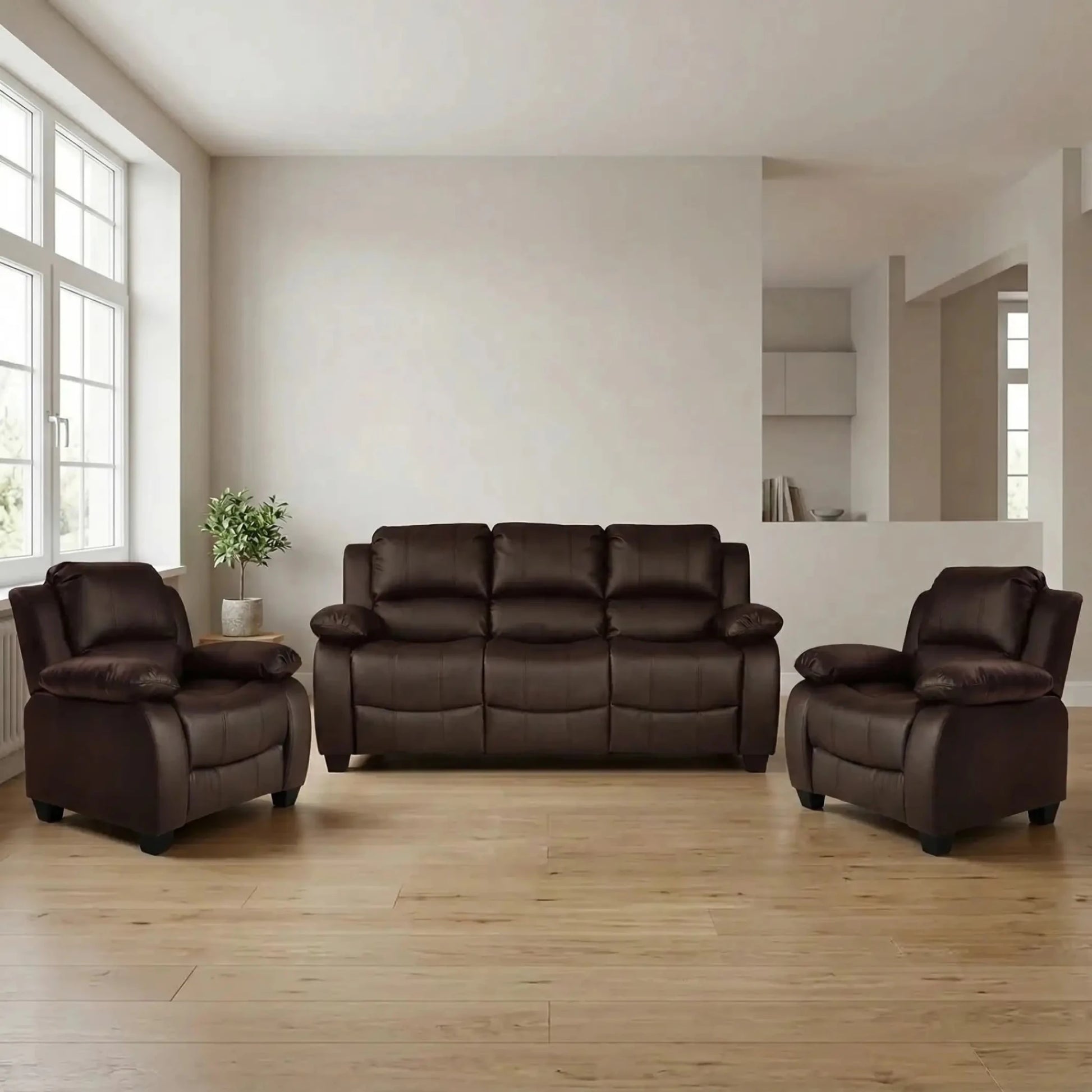Valerie Brown Leather Modern 3+1+1 Seater Sofa Set - Furniture Instore