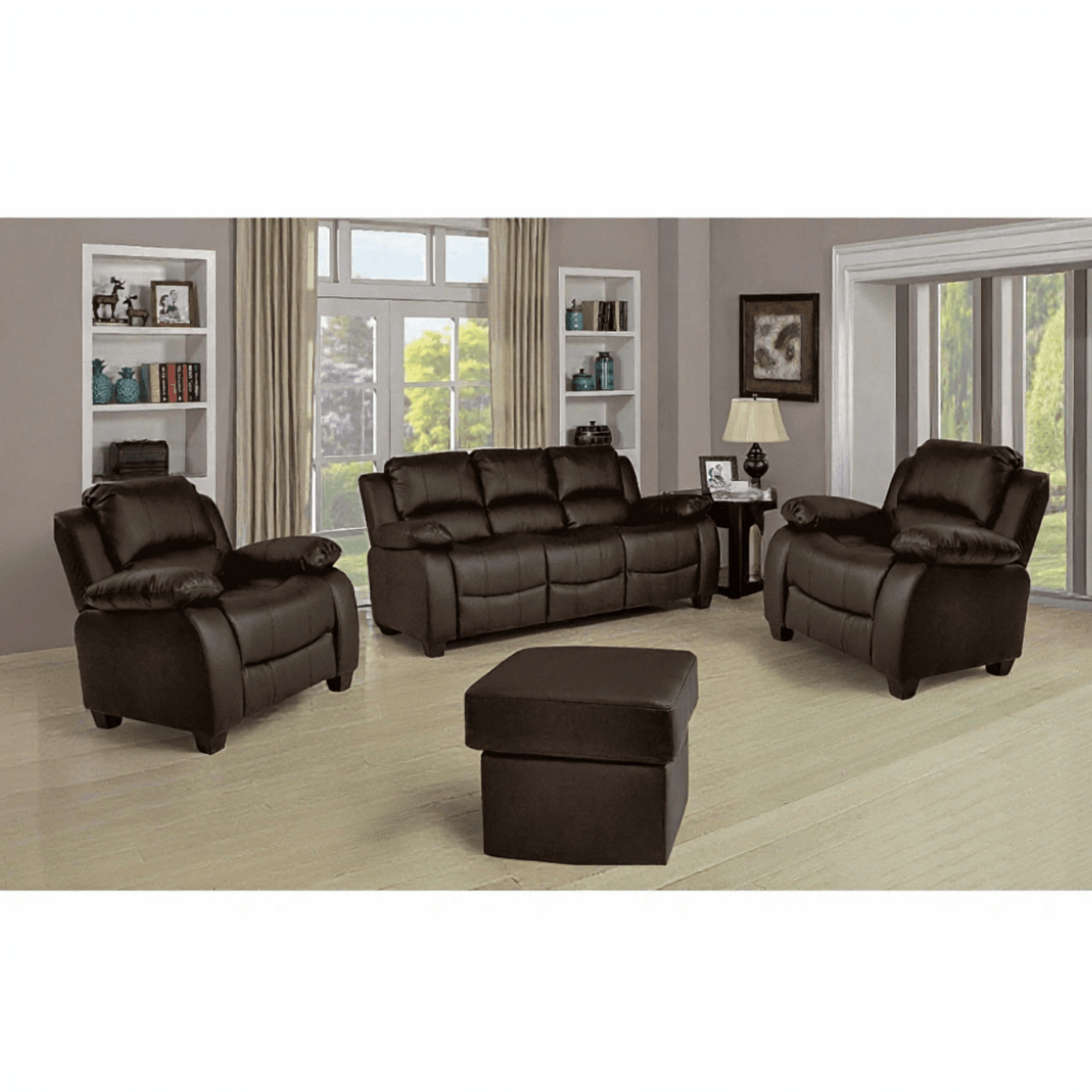 Valerie Brown Leather Modern 3+1+1 Seater Sofa Set - Furniture Instore