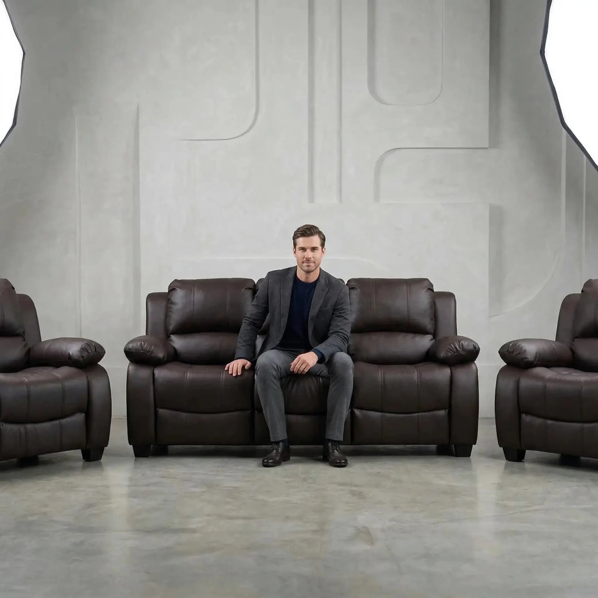 Valerie Brown Leather Modern 3+1+1 Seater Sofa Set - Furniture Instore
