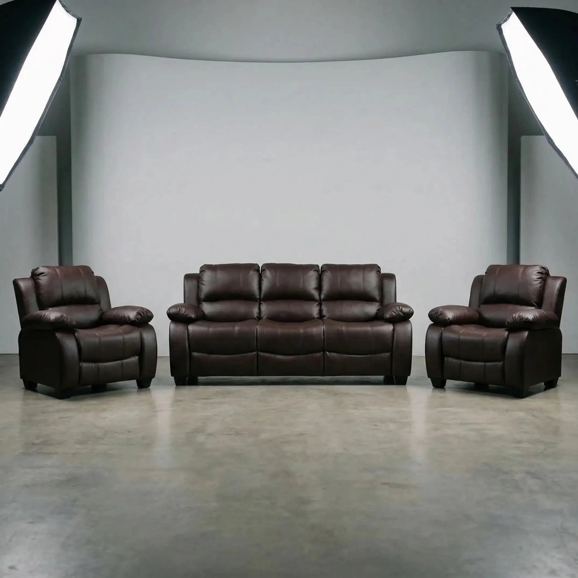 Valerie Brown Leather Modern 3+1+1 Seater Sofa Set - Furniture Instore