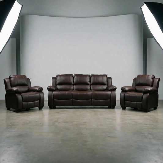 Valerie Brown Leather Modern 3+1+1 Seater Sofa Set - Furniture Instore