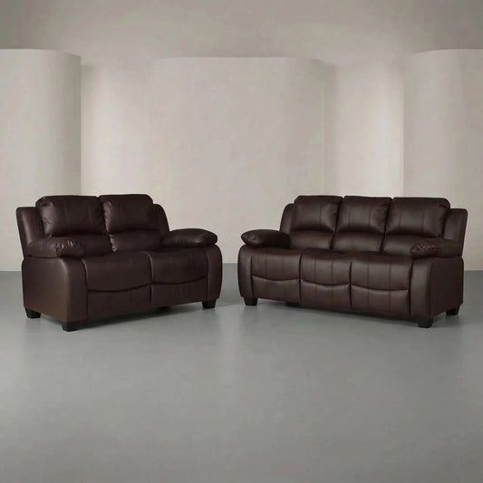 Valerie Brown Leather Modern 3+2 Seater Sofa Set - Furniture Instore