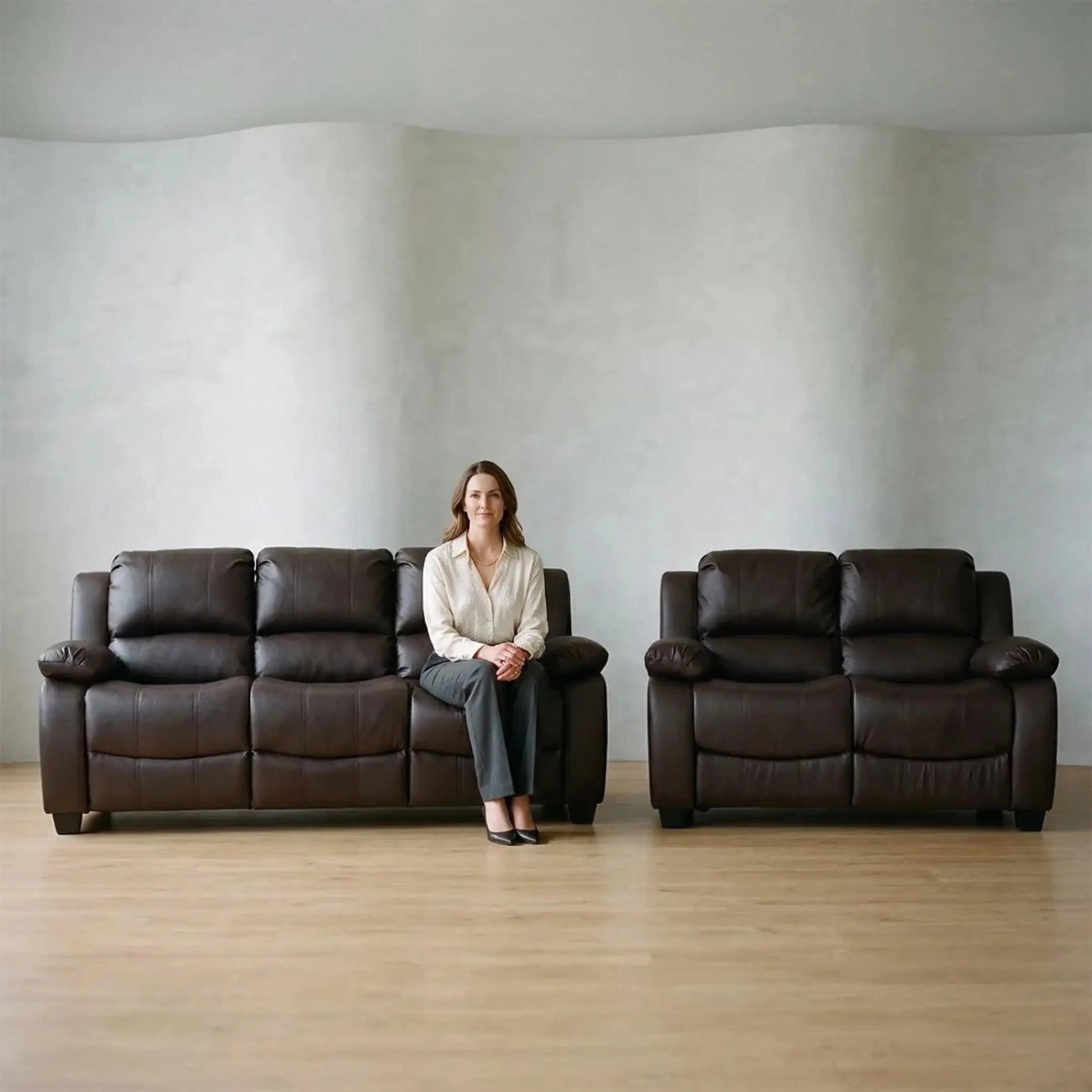 Valerie Brown Leather Modern 3+2 Seater Sofa Set - Furniture Instore