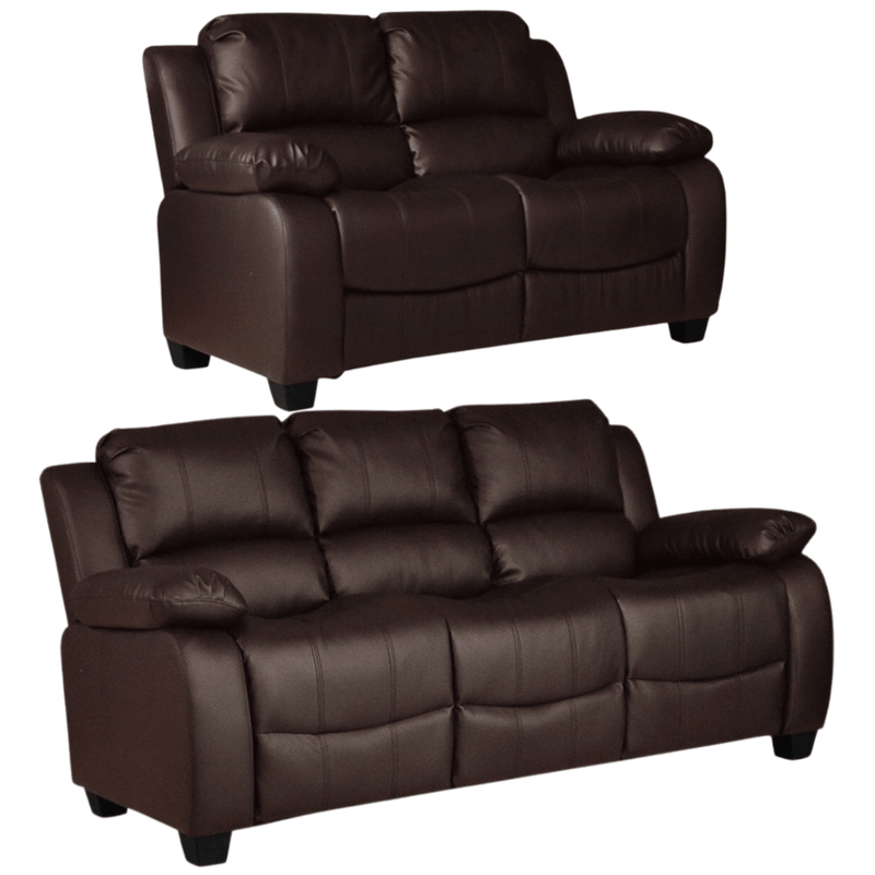 Valerie Brown Leather Modern 3+2 Seater Sofa Set - Furniture Instore