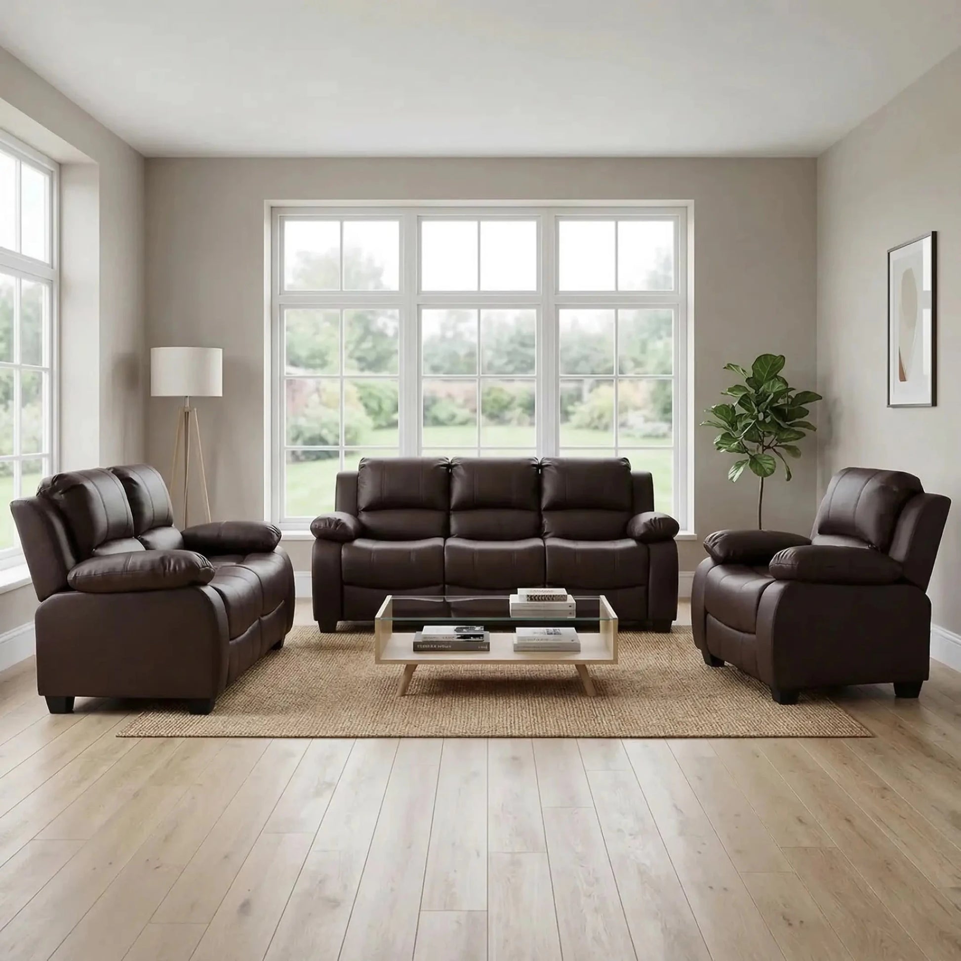 Valerie Brown Leather Modern 3+2+1 Seater Sofa Set - Furniture Instore