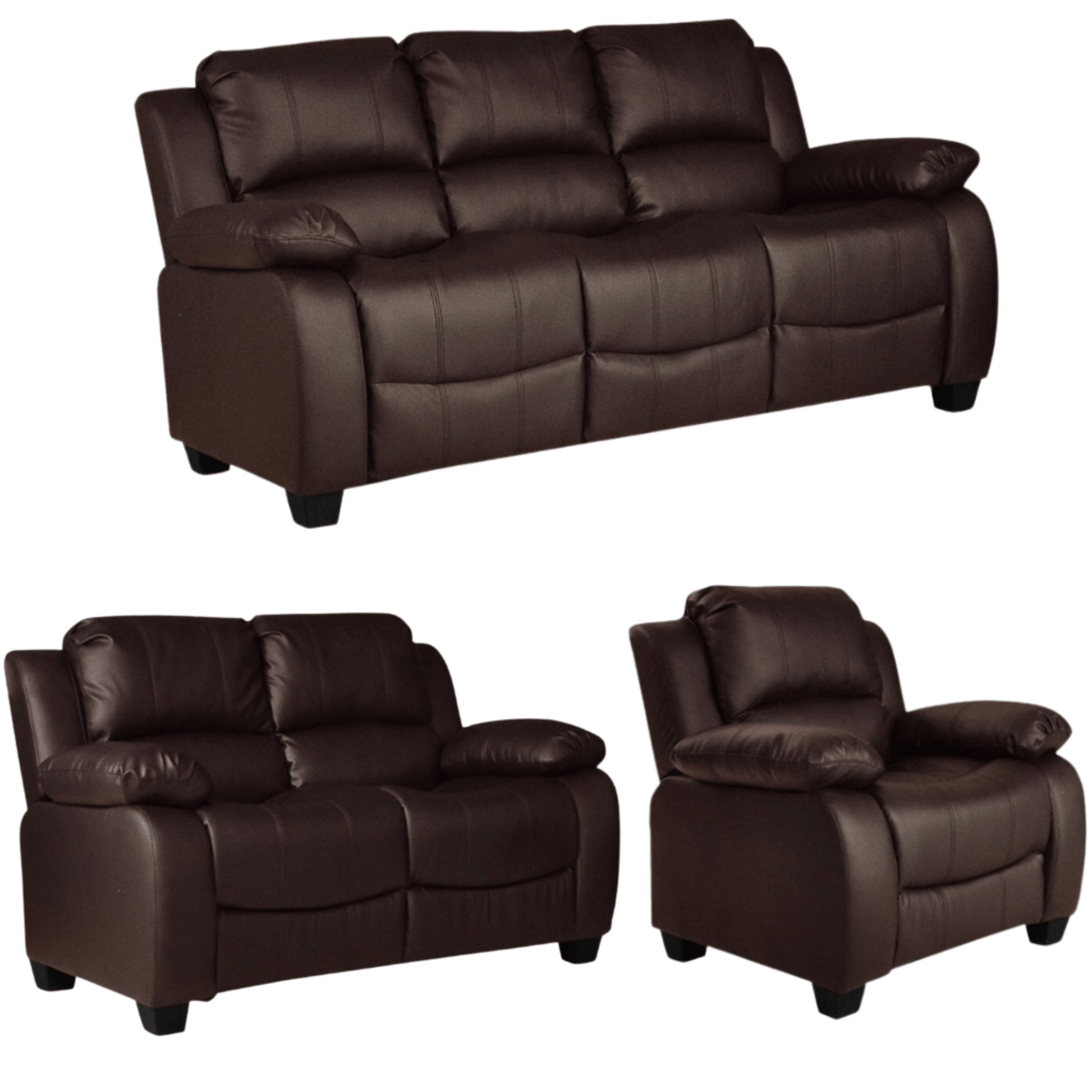 Valerie Brown Leather Modern 3+2+1 Seater Sofa Set - Furniture Instore