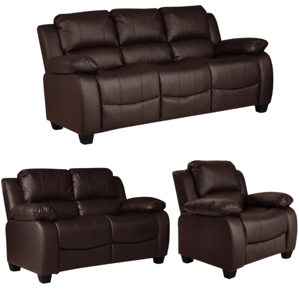 Valerie Brown Leather Modern 3+2+1 Seater Sofa Set
