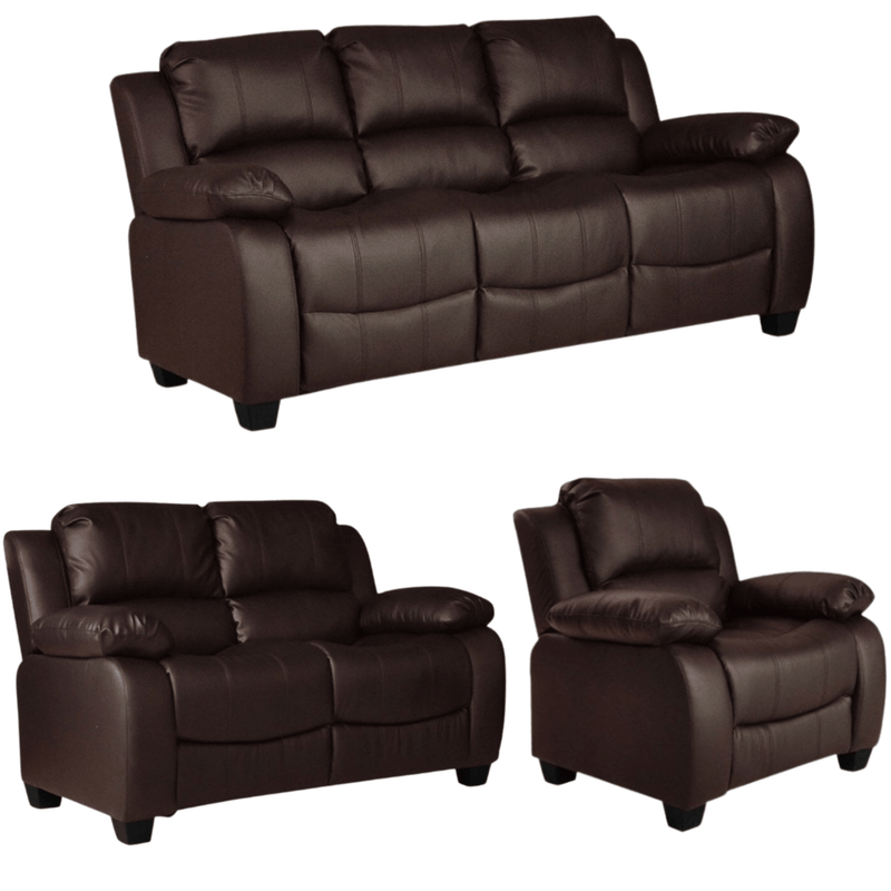 Valerie Brown Leather Modern 3+2+1 Seater Sofa Set - Furniture Instore