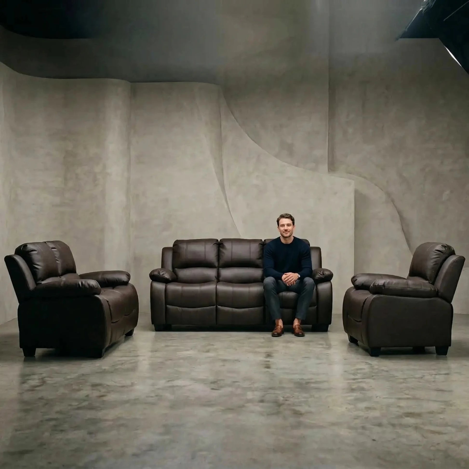Valerie Brown Leather Modern 3+2+1 Seater Sofa Set - Furniture Instore