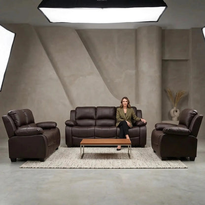 Valerie Brown Leather 3+2+1 Sofa Set | Furniture Instore