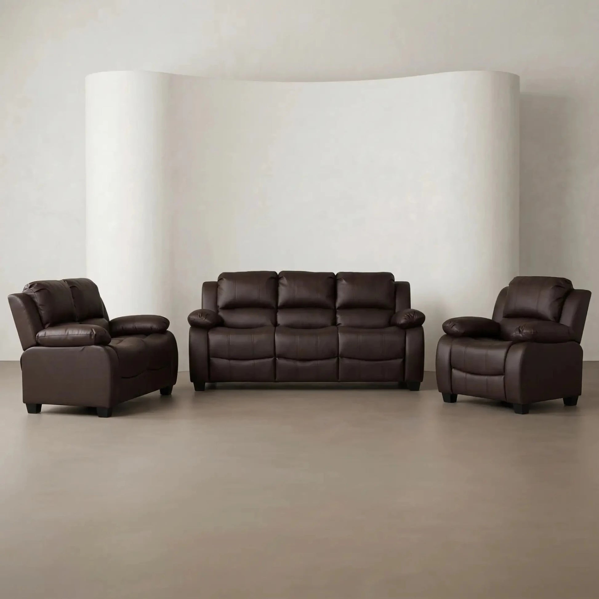 Valerie Brown Leather Modern 3+2+1 Seater Sofa Set - Furniture Instore