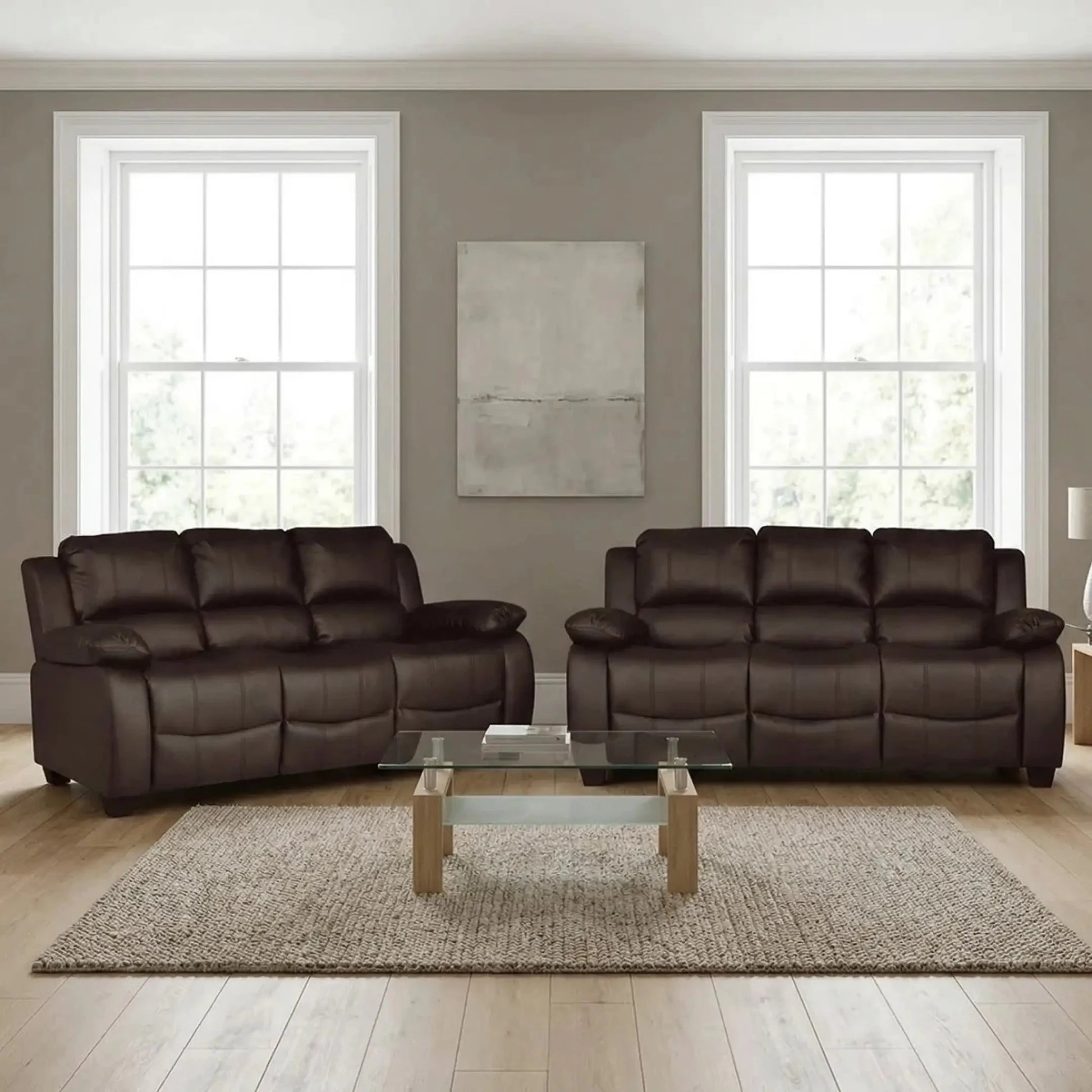 Valerie Brown Leather Modern 3+3 Seater Sofa Set - Furniture Instore
