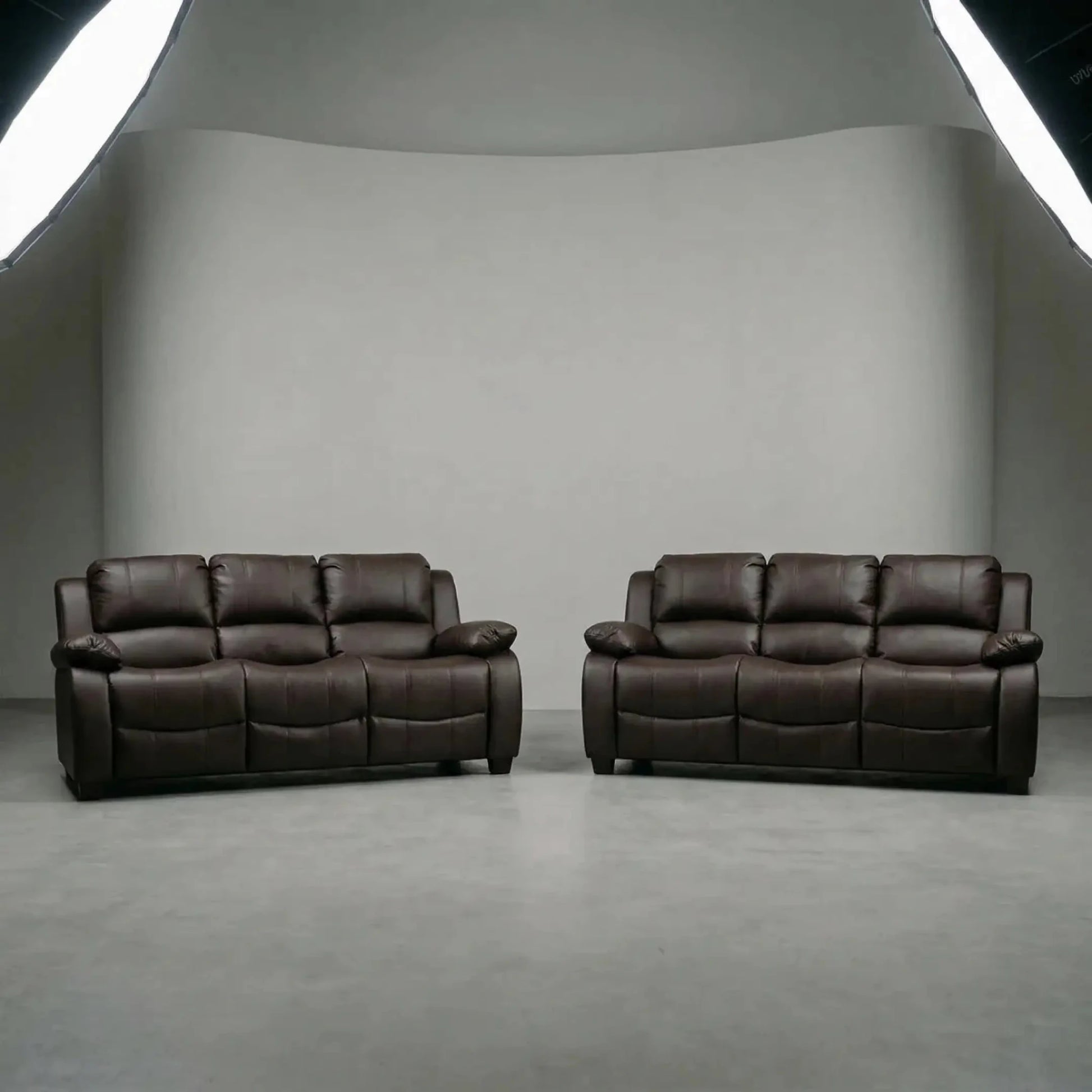 Valerie Brown Leather Modern 3+3 Seater Sofa Set - Furniture Instore