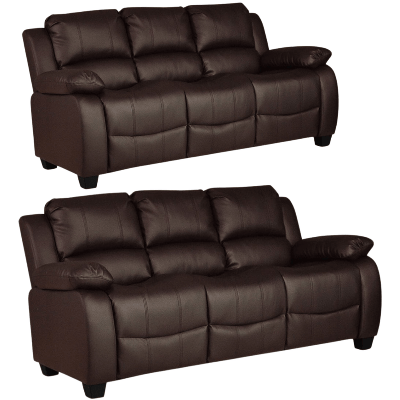 Valerie Brown Leather Modern 3+3 Seater Sofa Set - Furniture Instore