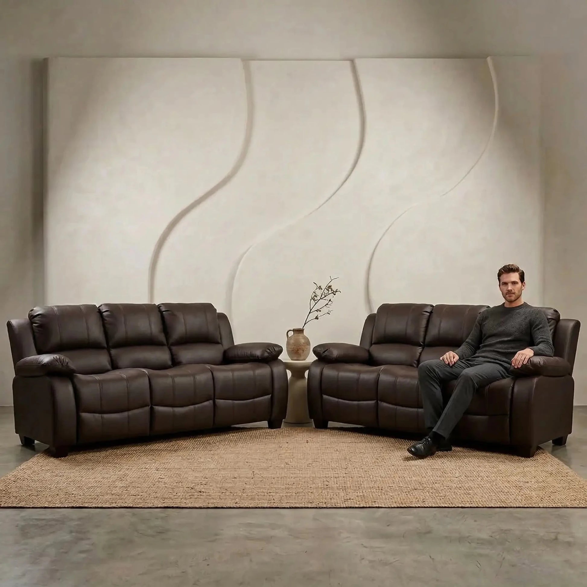 Valerie Brown Leather Modern 3+3 Seater Sofa Set - Furniture Instore