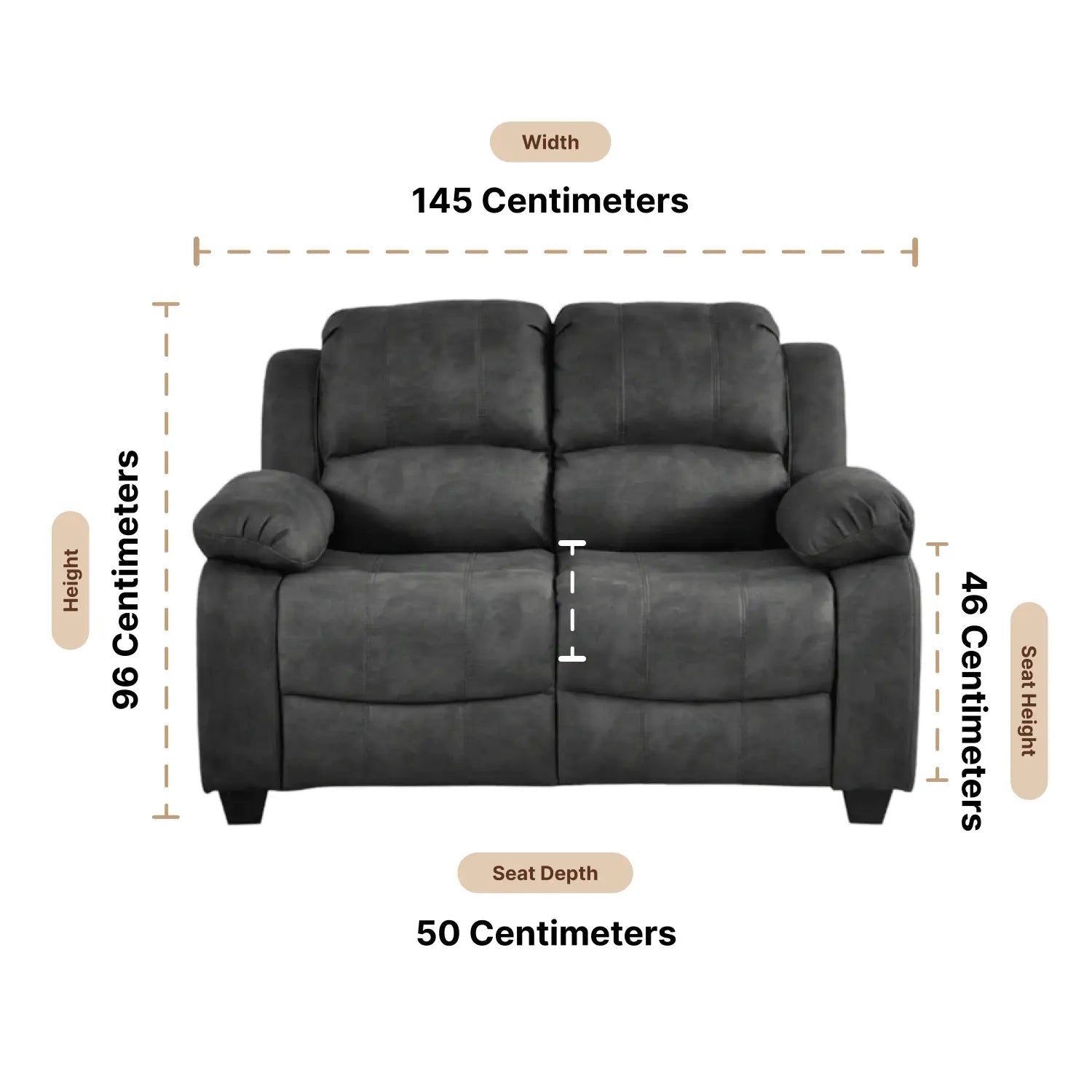 Valerie Charcoal Fabric 2 Seater Sofa - Furniture Instore
