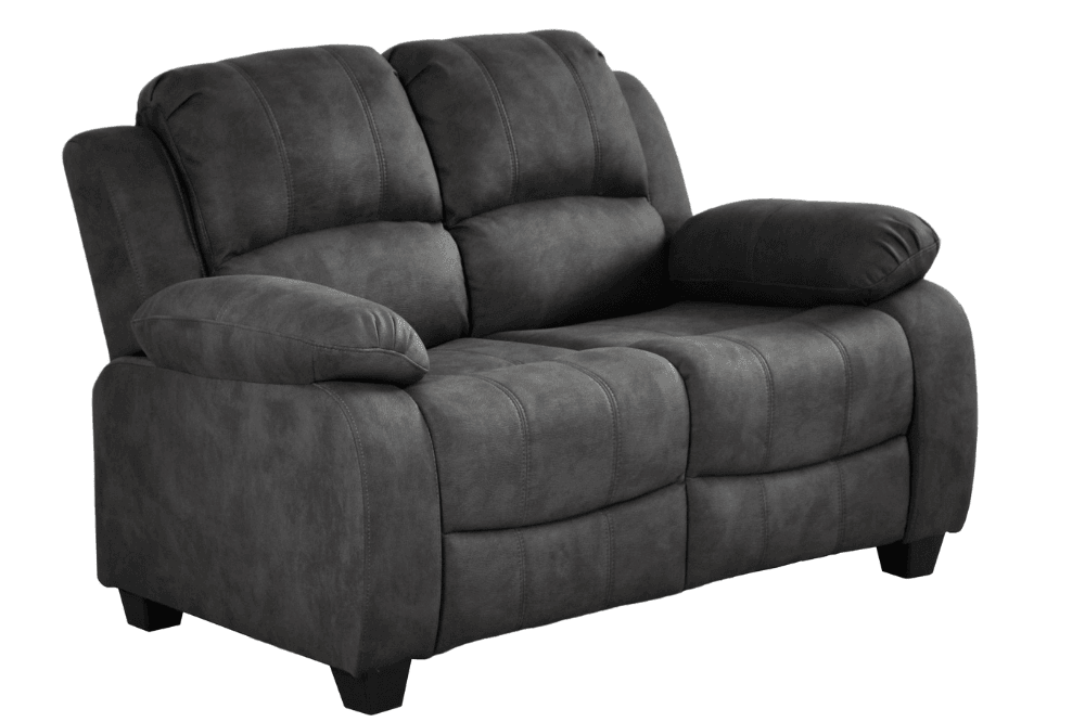 Modern dark grey fabric 2 seater sofa on white background – contemporary upholstered couch for living room