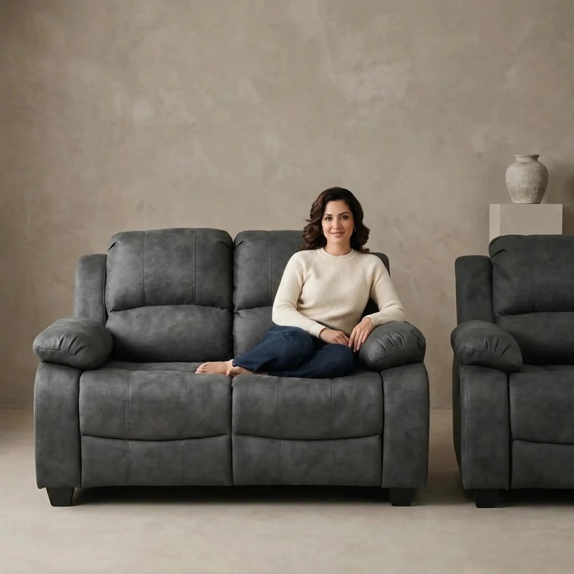 Valerie Charcoal Fabric 2+1 Seater Sofa Set - Furniture Instore