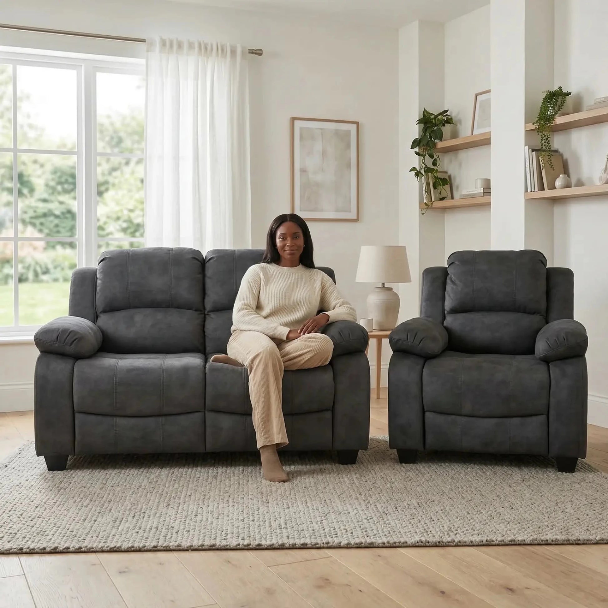 Valerie Charcoal Fabric 2+1 Seater Sofa Set - Furniture Instore