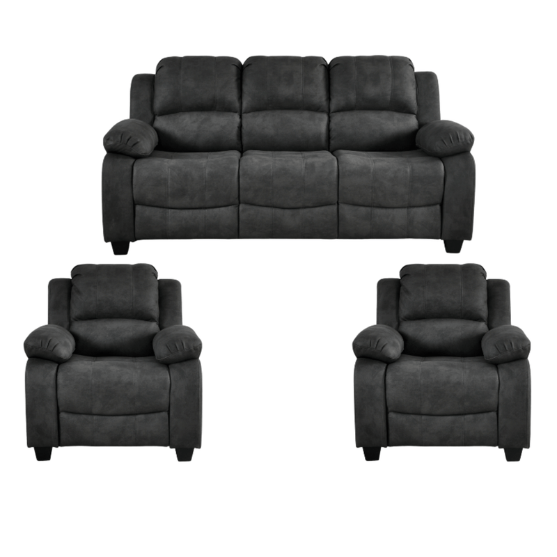 Valerie Charcoal 3 seater sofa and two single chair in living room.