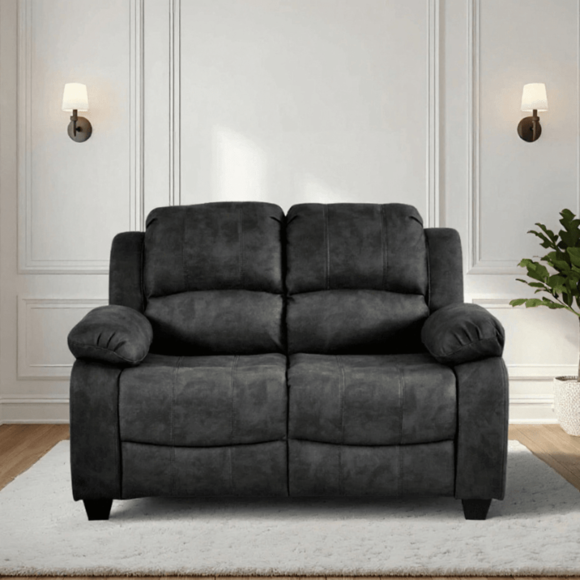 Valerie Charcoal fabric 2 Seater sofa on white back in a room