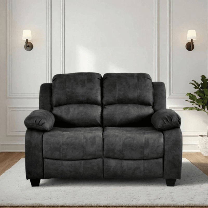 Valerie Charcoal fabric 2 Seater sofa on white back in a room