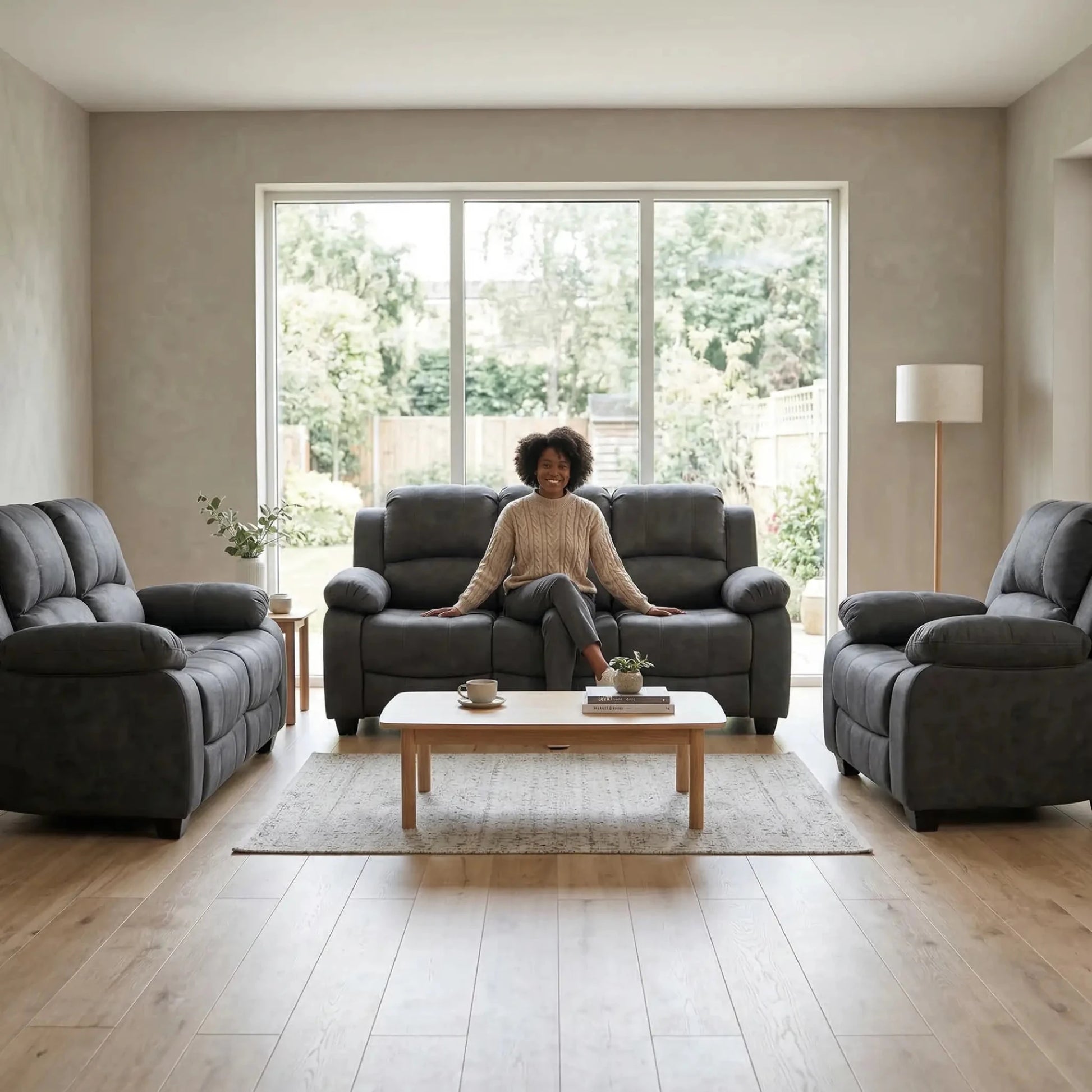 Valerie Charcoal Fabric 3+2+1 Seater Sofa Set - Furniture Instore