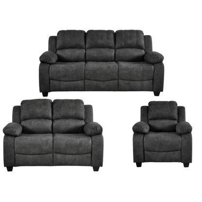 Valerie Charcoal fabric 3 Seater sofa  with two chairs on white back ground