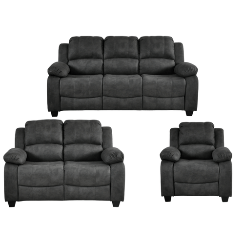 Valerie Charcoal Fabric 3+2+1 Seater Sofa Set