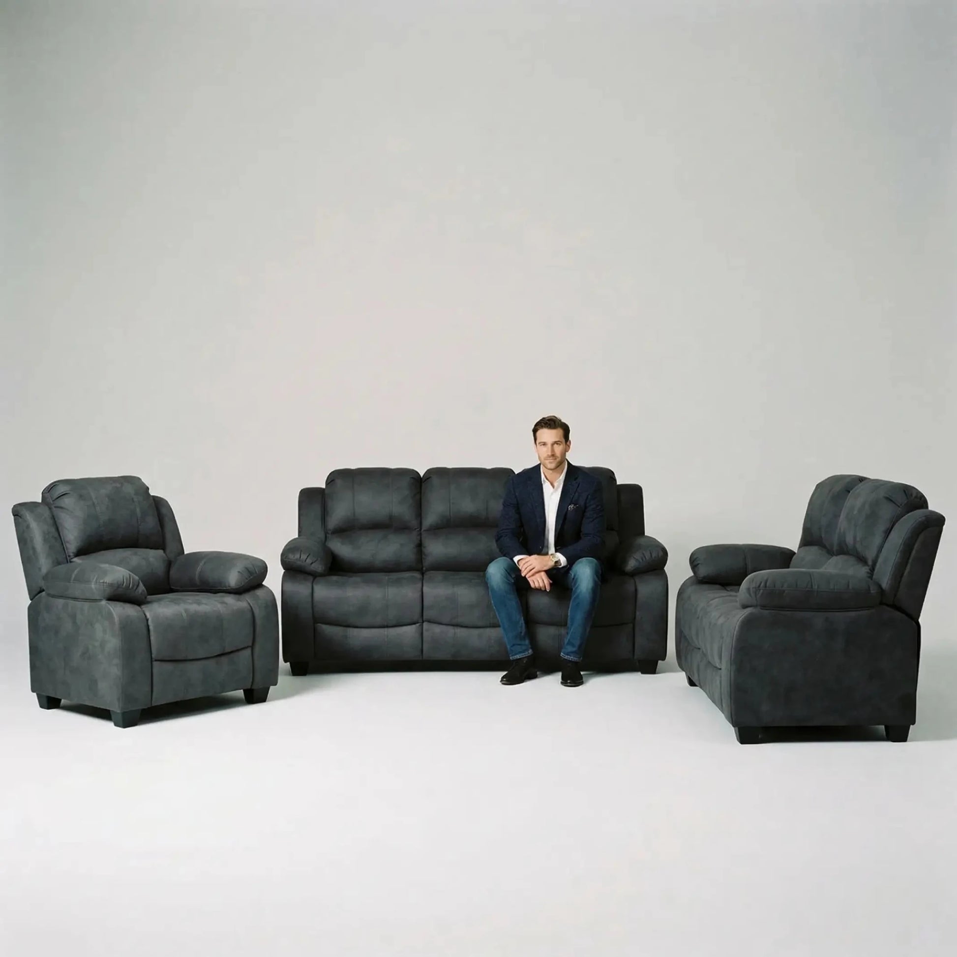 Valerie Charcoal Fabric 3+2+1 Seater Sofa Set - Furniture Instore