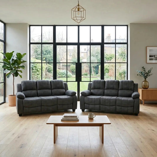 Valerie Charcoal Fabric 3+3 Seater Sofa Set - Furniture Instore