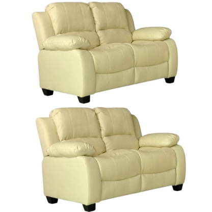 Modern 2+2cream leather sofa set – two-seater plus two-seater couches on white background