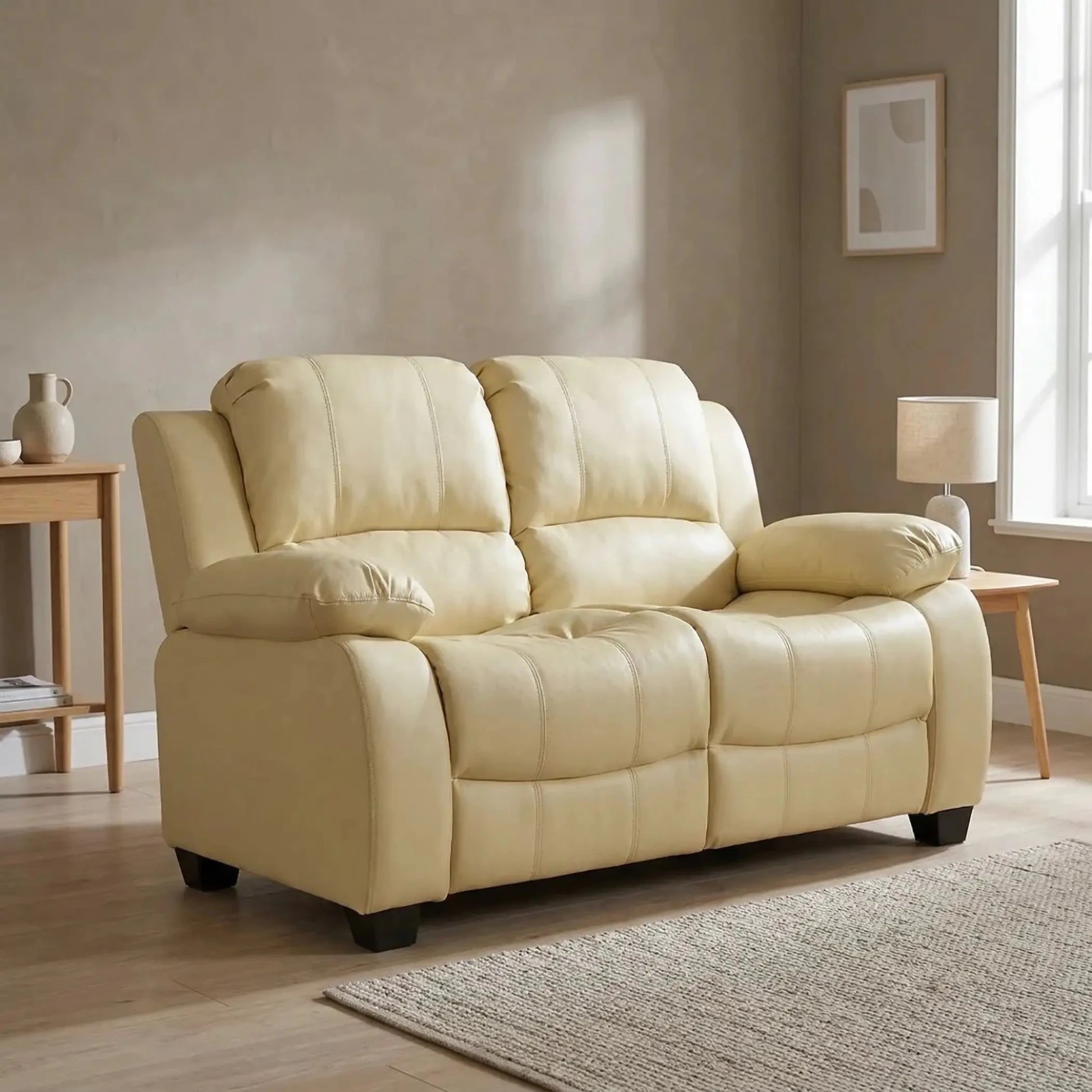 Valerie Cream Leather 2 Seater Sofa - Furniture Instore