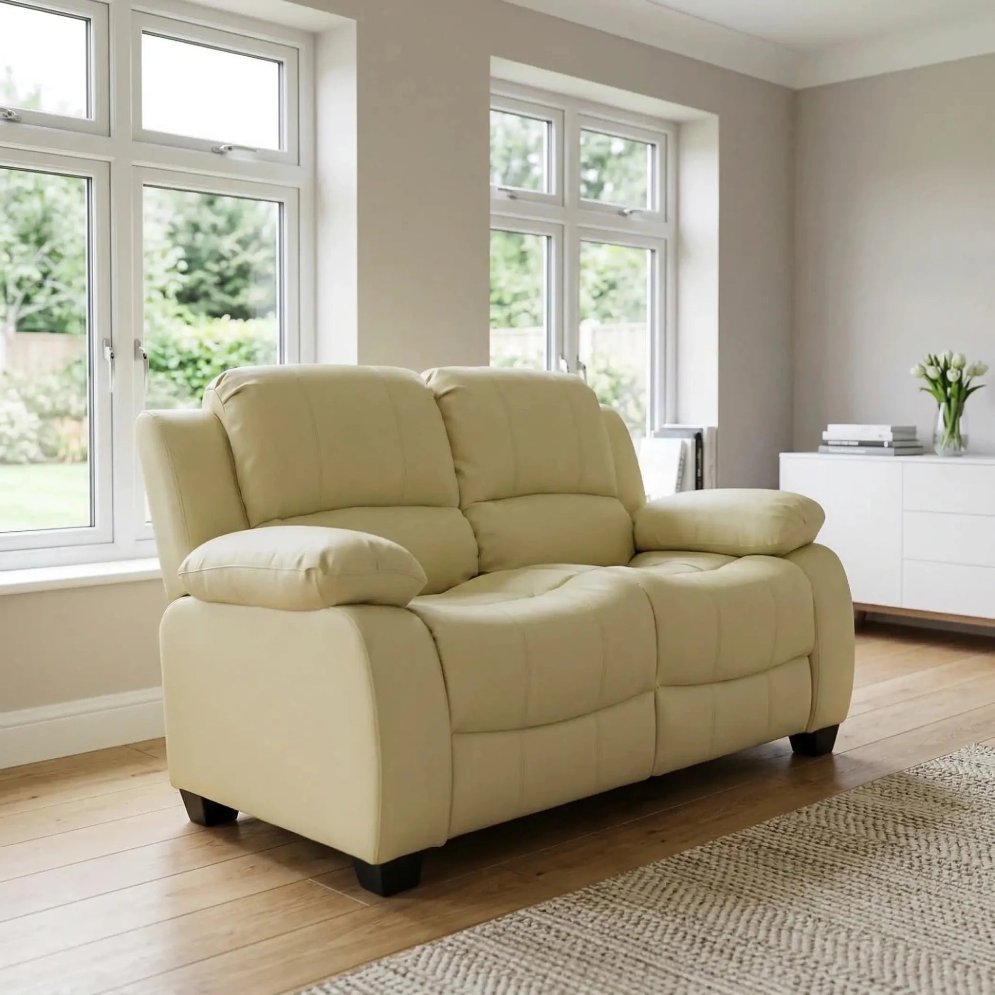 Valerie Cream Leather 2 Seater Sofa - Furniture Instore