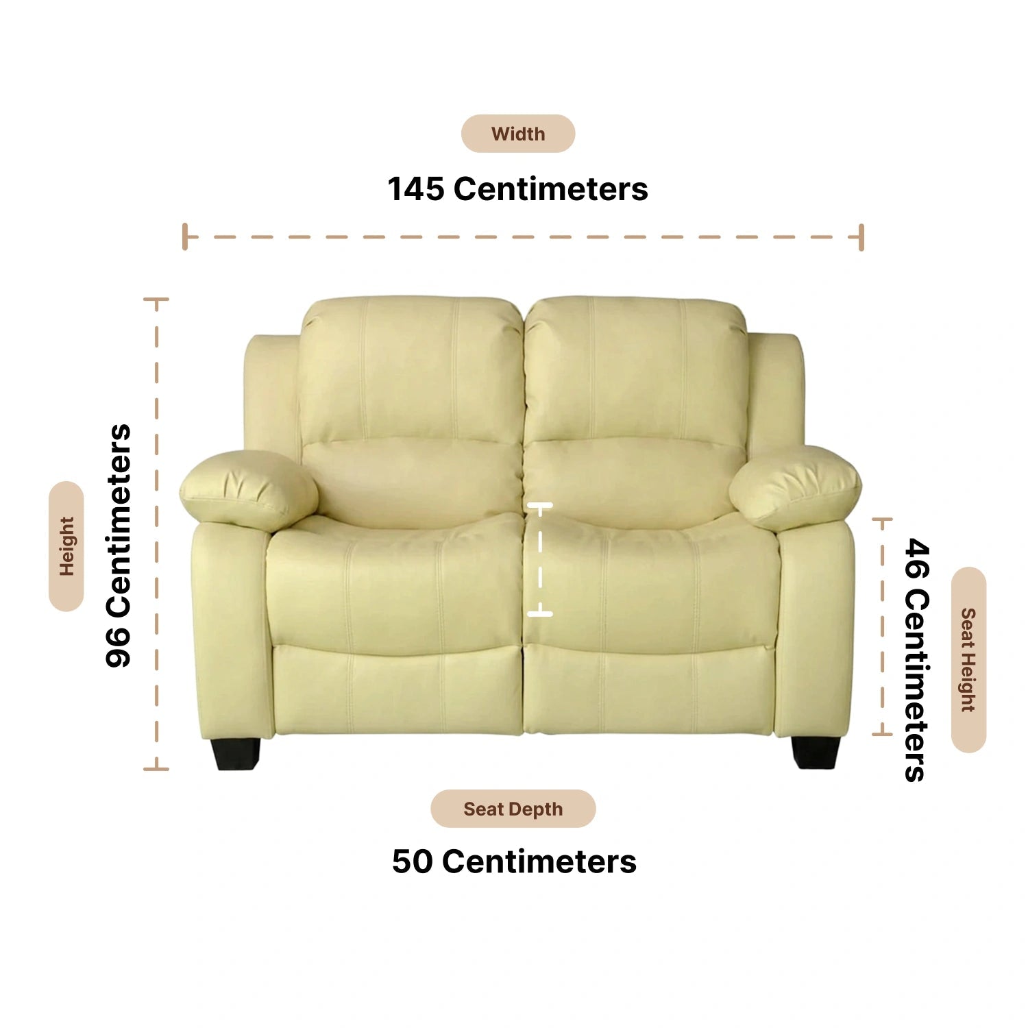 Valerie Cream Leather 2 Seater Sofa - Furniture Instore