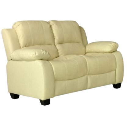 Modern 2 seater cream leather sofa – contemporary two-seater couch on white background