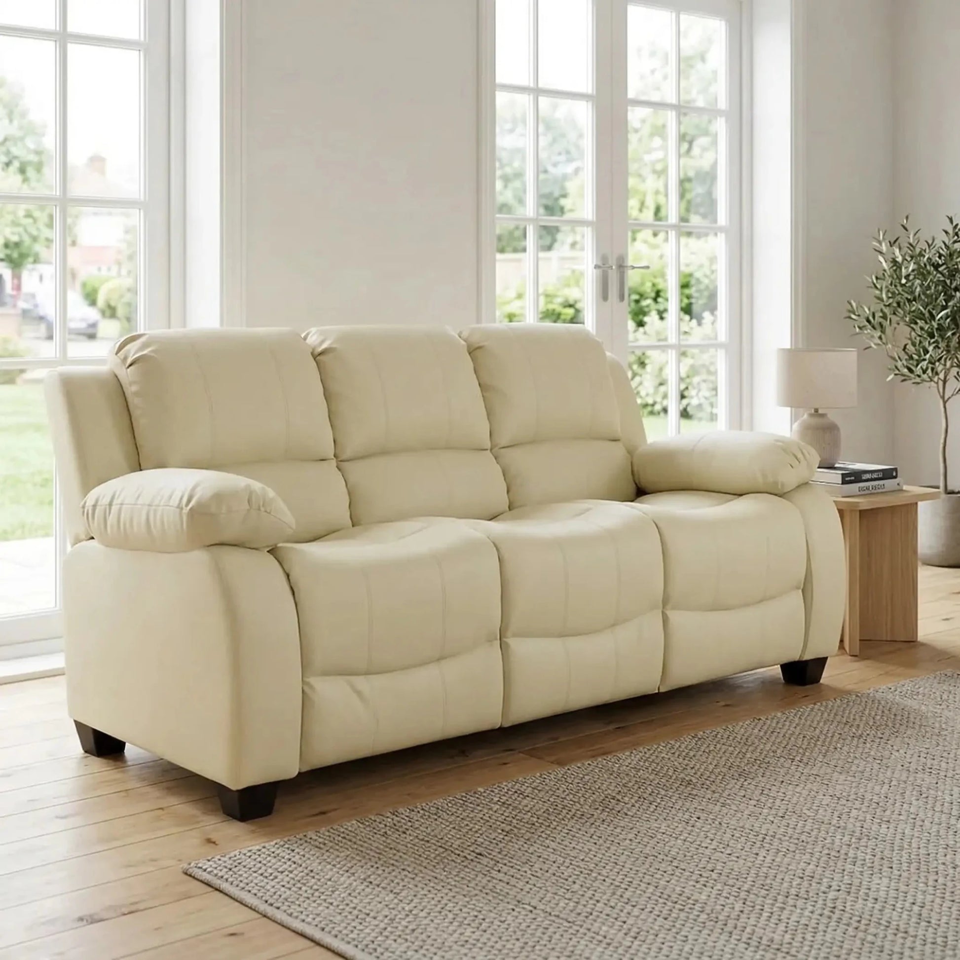 Valerie Cream Leather 3 Seater Sofa - Furniture Instore