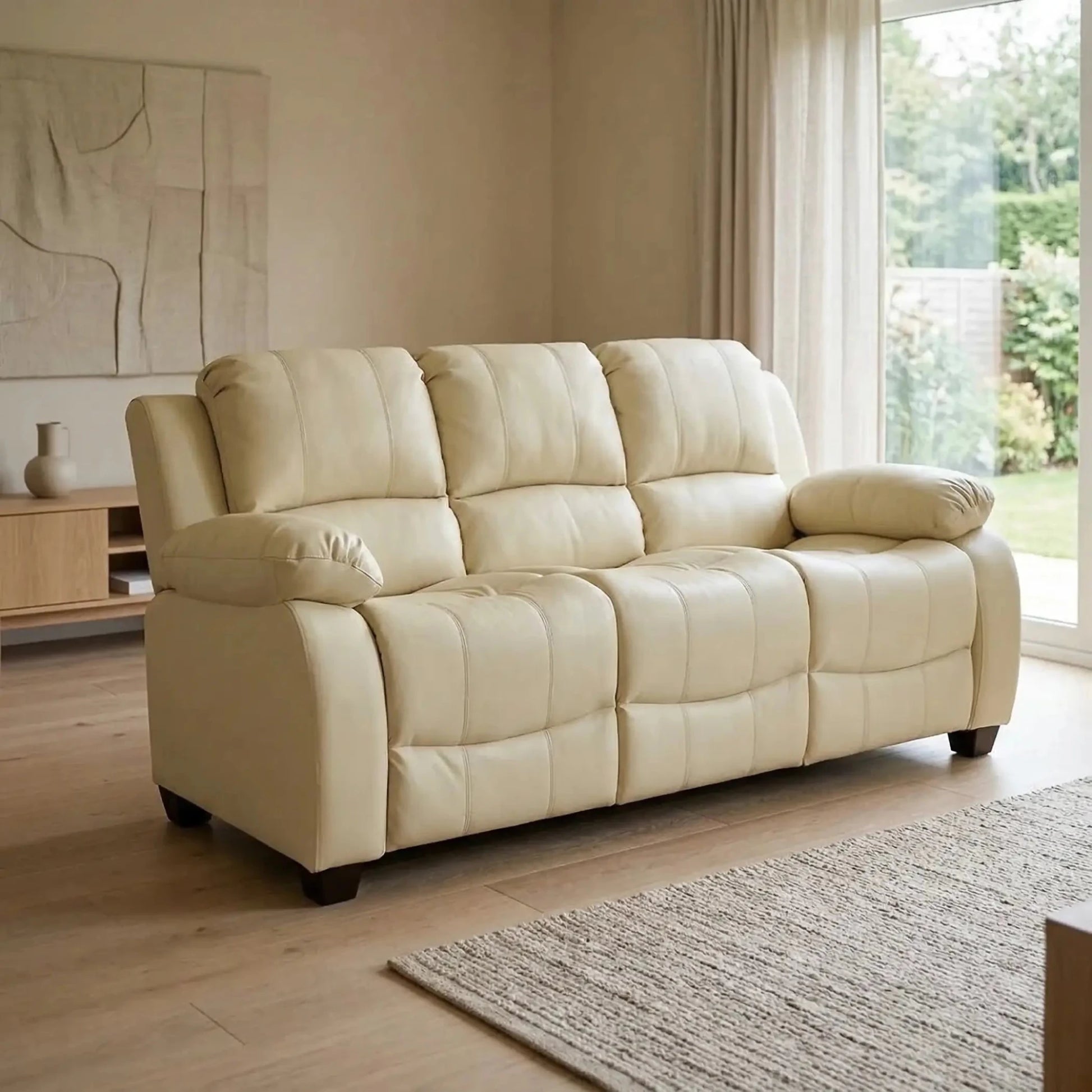 Valerie Cream Leather 3 Seater Sofa - Furniture Instore