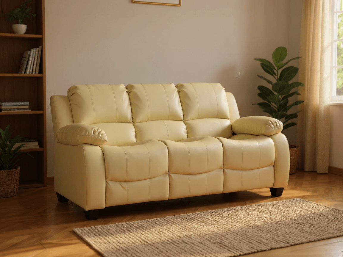 Valerie Cream Leather Modern 3+3 Seater Sofa Set - Furniture Instore