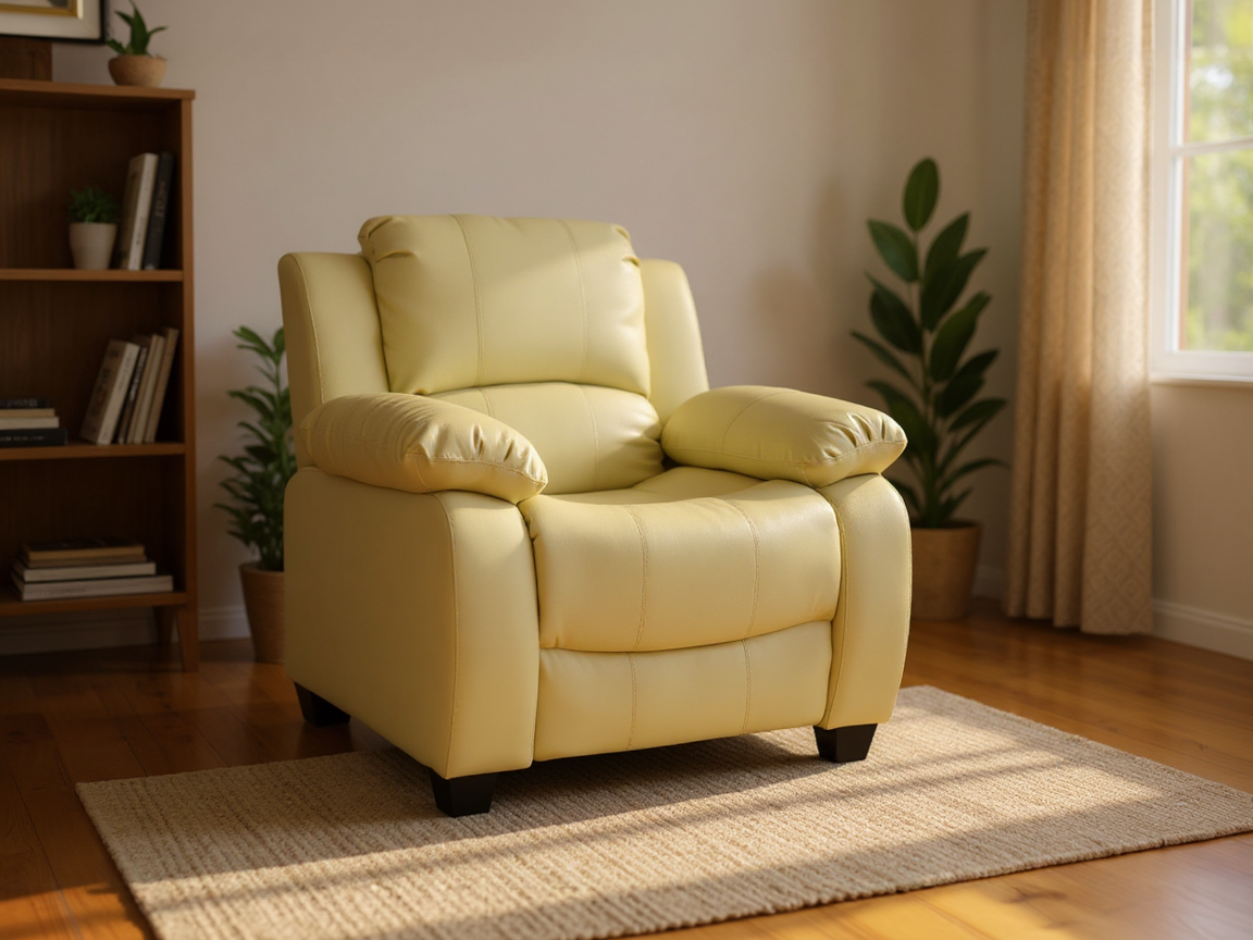 Modern armchair cream leather in contemporary living room interior