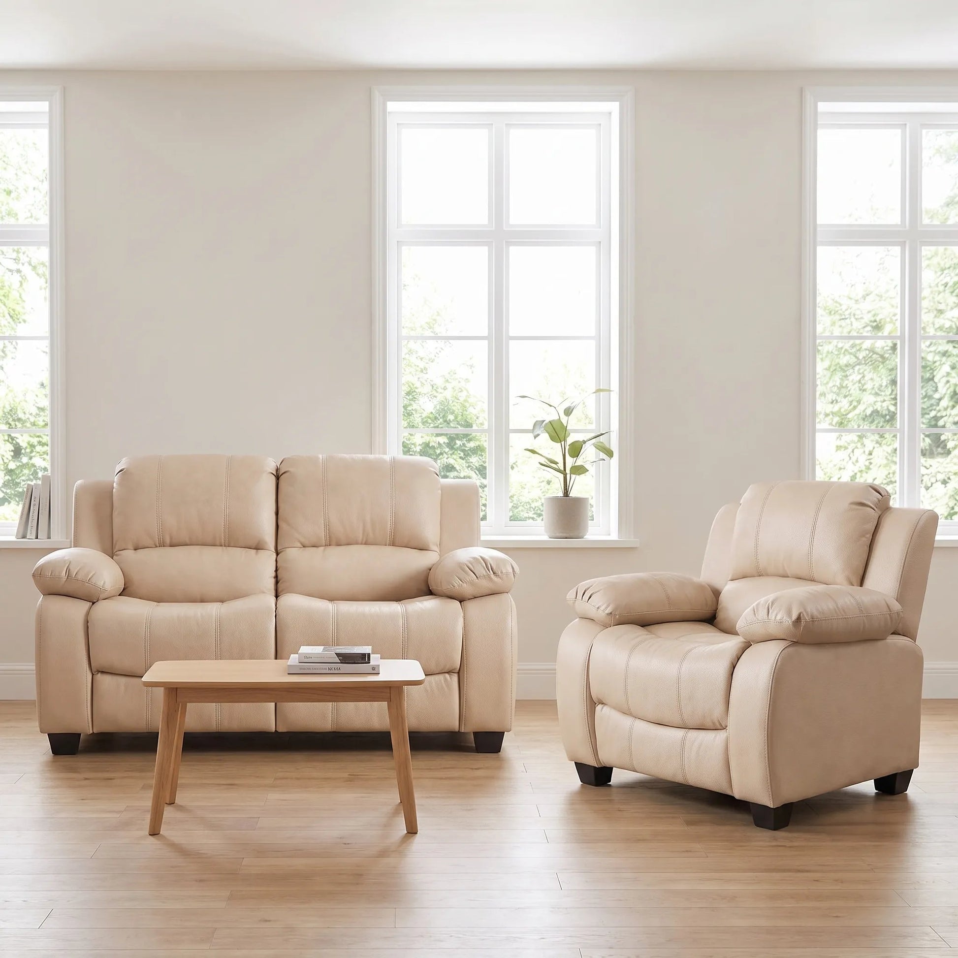 Valerie Cream Leather Modern 2+1 Seater Sofa Set - Furniture Instore