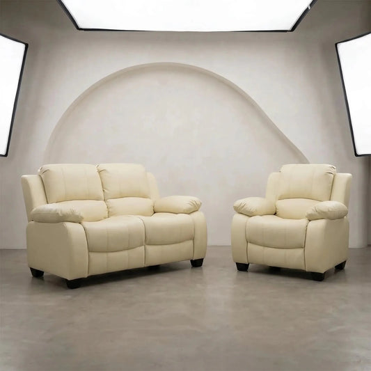Valerie Cream Leather Modern 2+1 Seater Sofa Set - Furniture Instore