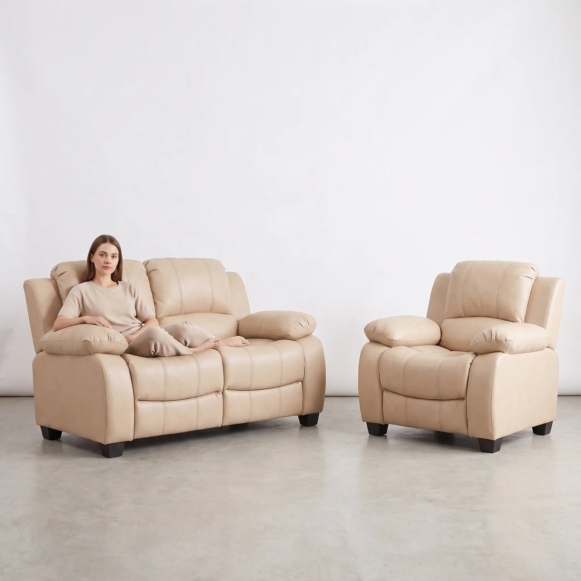 Valerie Cream Leather Modern 2+1 Seater Sofa Set - Furniture Instore