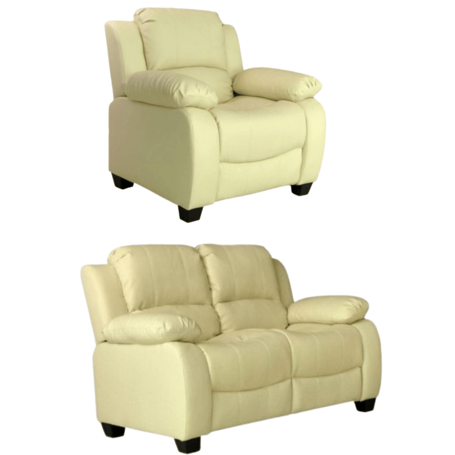 Valerie cream leather modern 2+1 seater sofa set in living room
