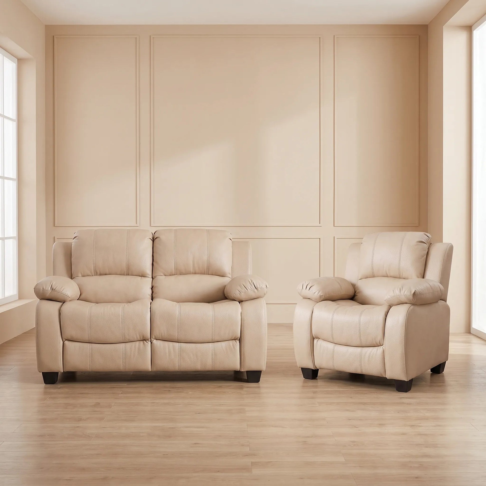 Valerie Cream Leather Modern 2+1 Seater Sofa Set - Furniture Instore