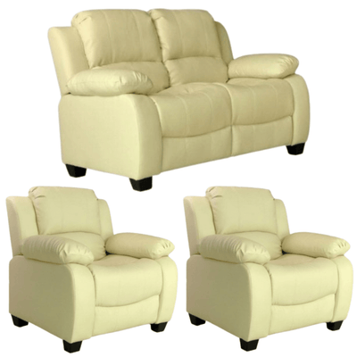 Valerie Cream Leather Modern 2+1+1 Seater Sofa Set