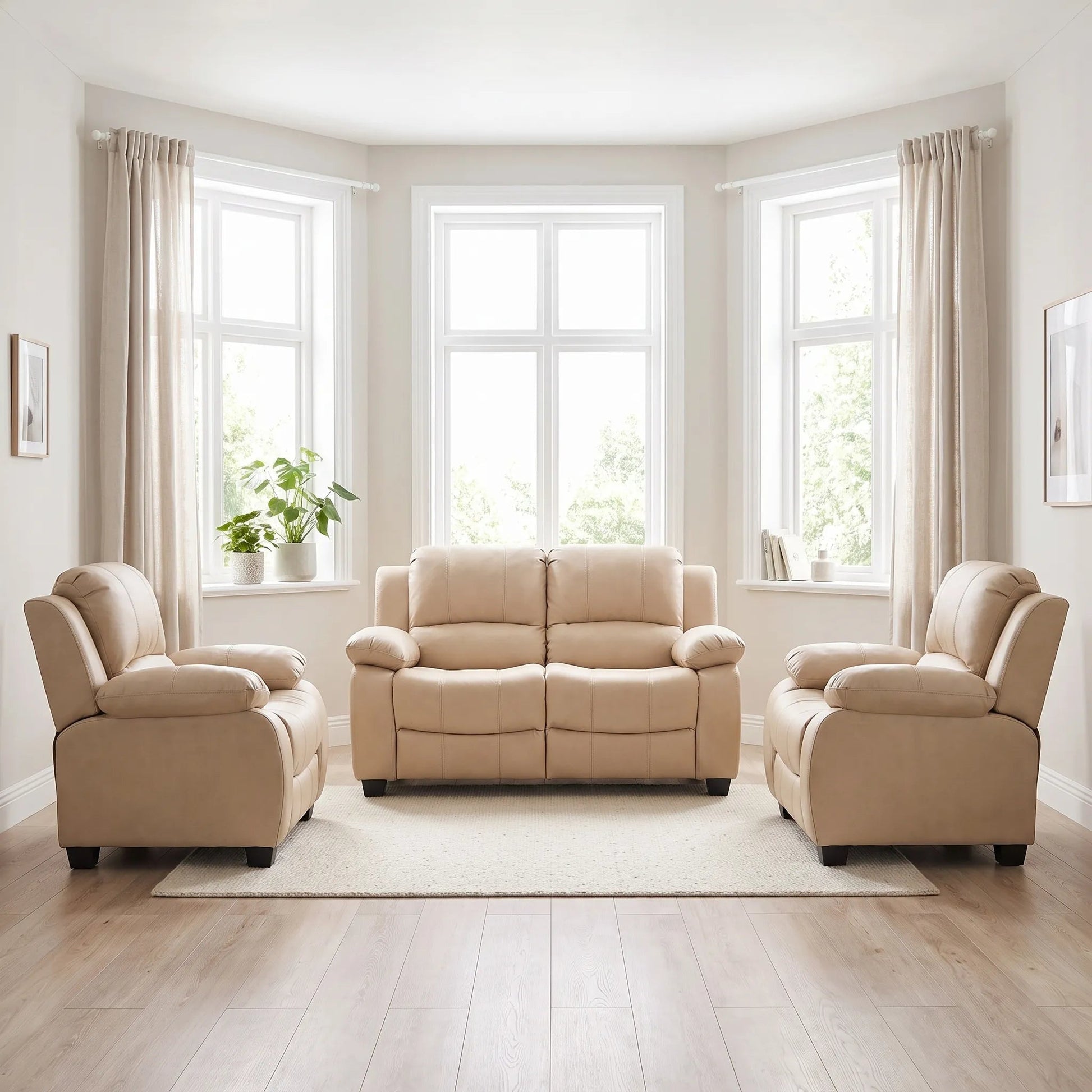 Valerie Cream Leather Modern 2+1+1 Seater Sofa Set - Furniture Instore