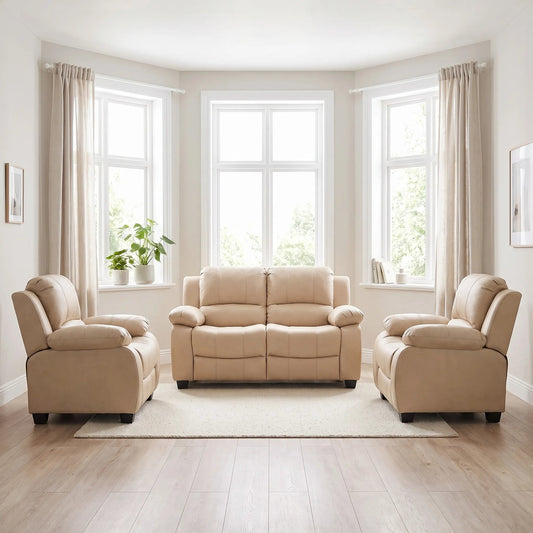 Valerie Cream Leather Modern 2+1+1 Seater Sofa Set - Furniture Instore