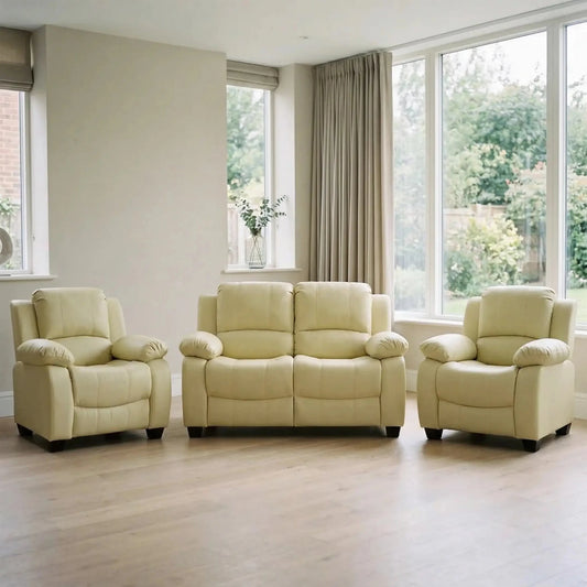 Valerie Cream Leather Modern 2+1+1 Seater Sofa Set - Furniture Instore